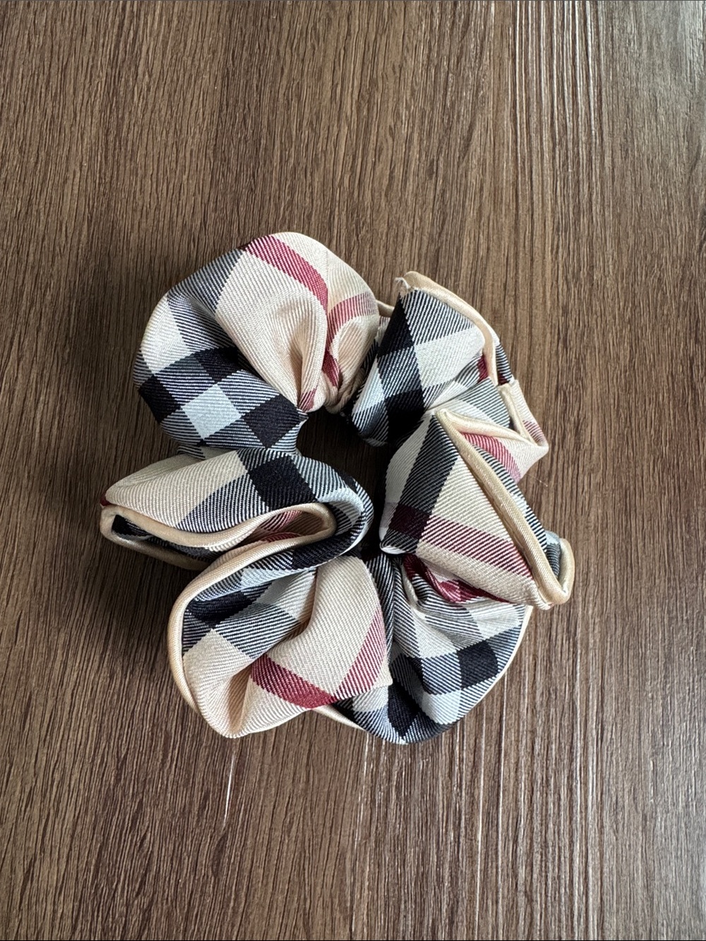 Plaid Beige, Burgundy, and Navy Hair Scrunchie (BRAND NEW)
